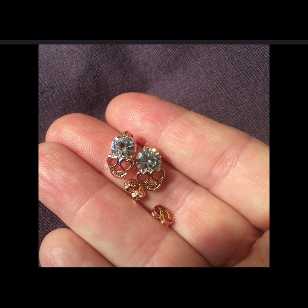 Rose Gold Skull Earrings - Picture 4 of 4
